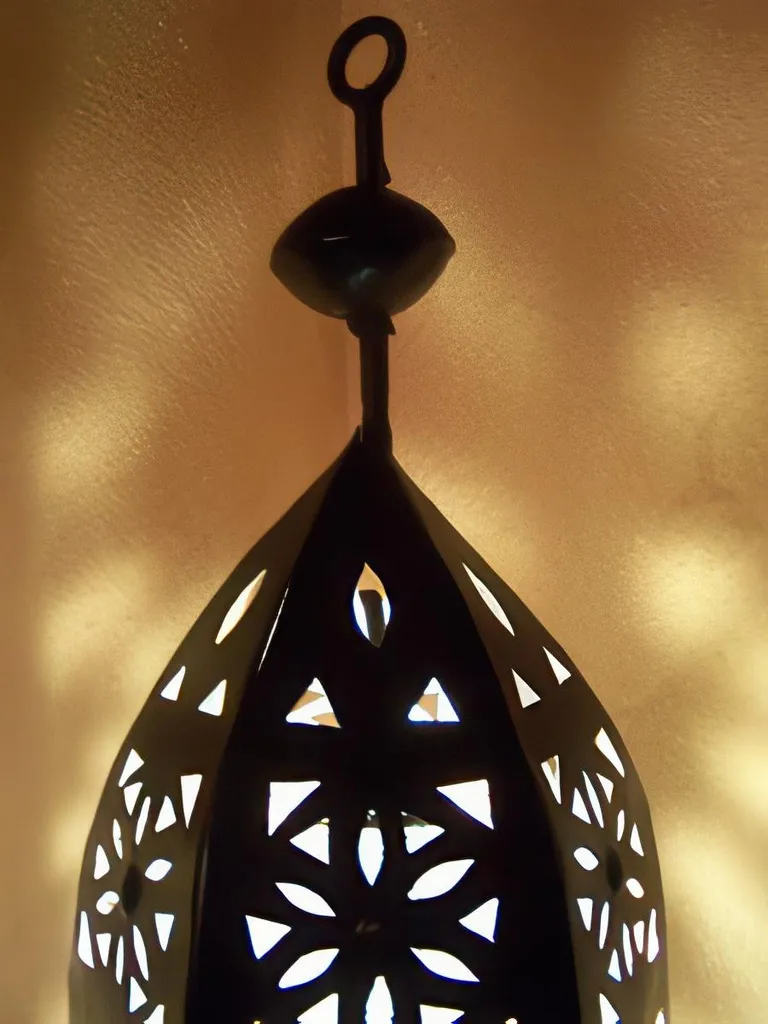Photophore oriental Sliman Grille 30cm décoratif en métal noir ajouré