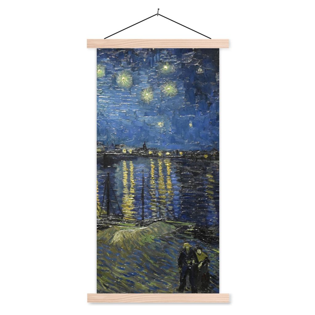 MuchoWow Textilposter Sternennacht über dem Orsay Paris - Vincent Van Gogh 60x120 cm mit holzfarbenen Rahmen - Holz