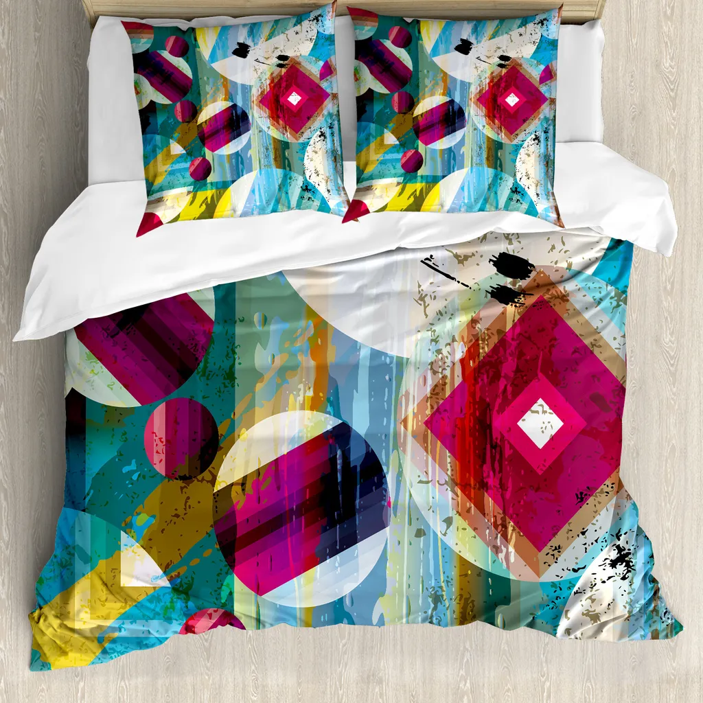 ABAKUHAUS Copripiumino moderno, motivo surreale, antiacaro, adatto a chi soffre di allergie, con federe, 200 cm x 200 cm - 80 x 80 cm, multicolore