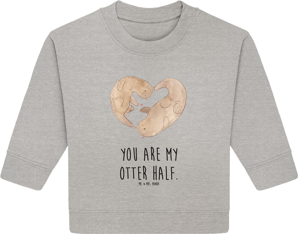 Mr. & Mrs. Panda Organic Baby Pullover Otter Herz 6. - 12. Monat - Heather Grey - Geschenk, Hochzeitstag, Verlobung, Liebe, Bullover
