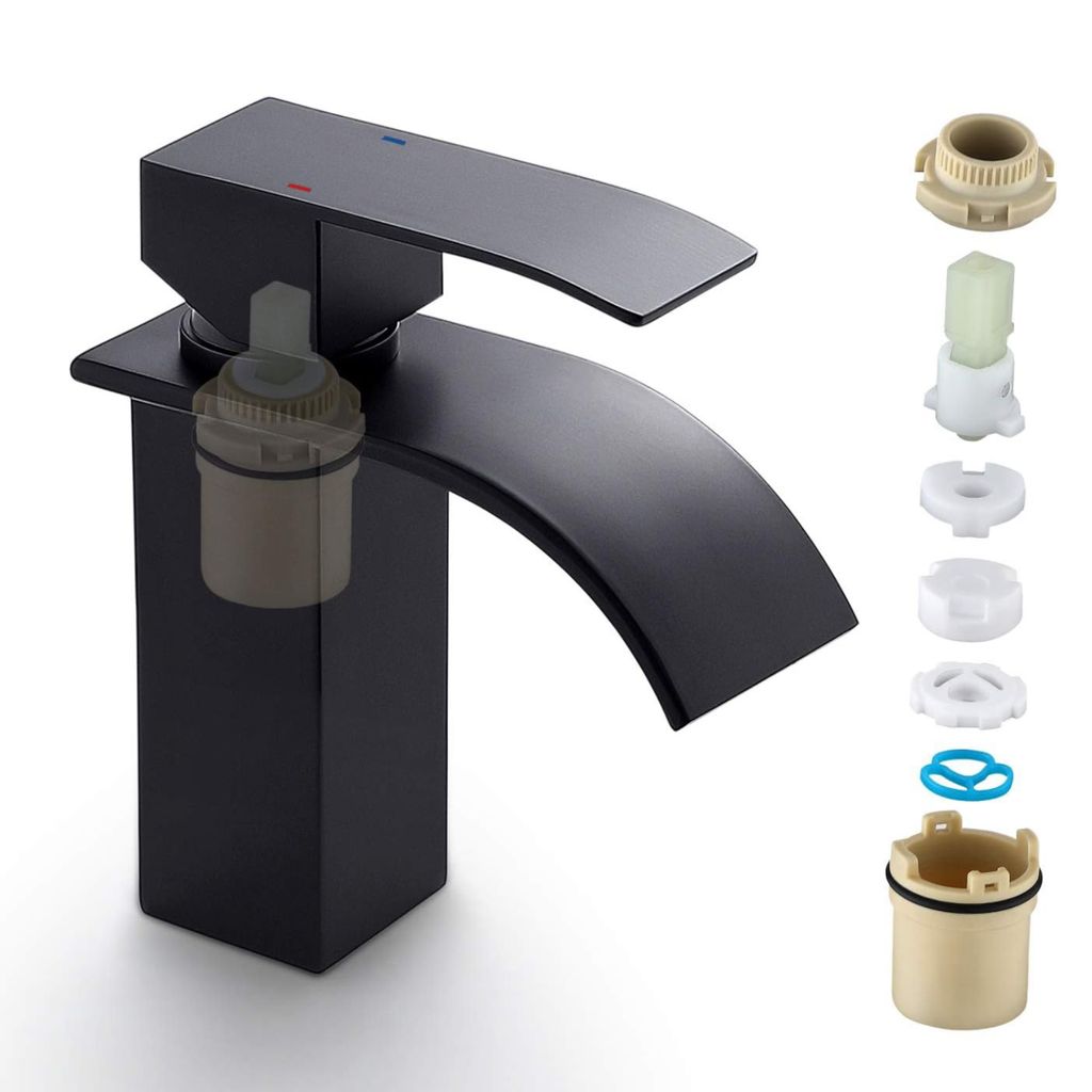 CECIPA Schwarz Waschbecken-Wasserhahn, Einloch-Wasserfall-Wasserhahn, Hand-Waschtisch-Wasserhahn mit Hebel, Warm- und Kaltwasser-Badezimmer-Wasserhahn