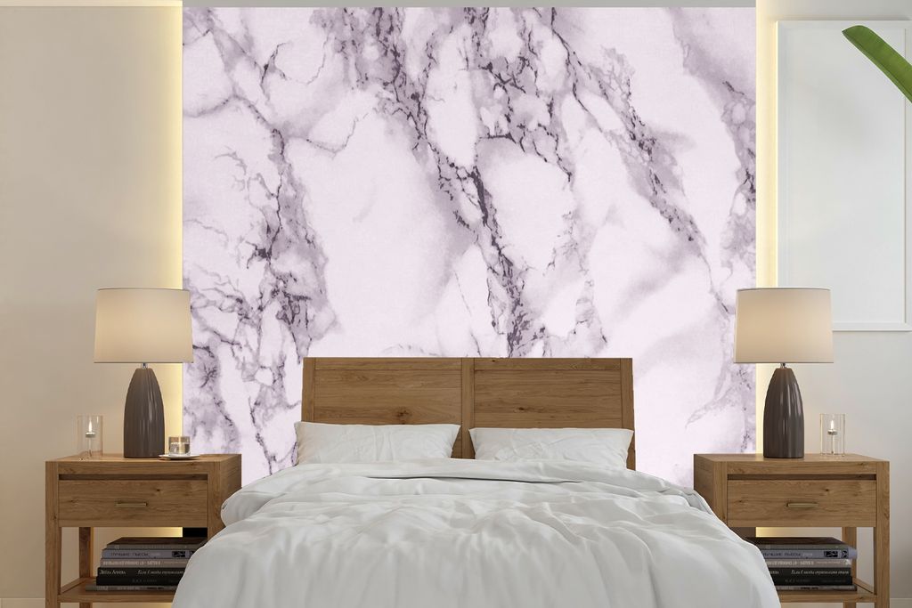 MuchoWow Fototapete für Wohnzimmer oder Schlafzimmer Wandtapete Vinyl Motivtapete Marmor - Adern - Rosa - 350x350 cm - Schlafzimmertapete