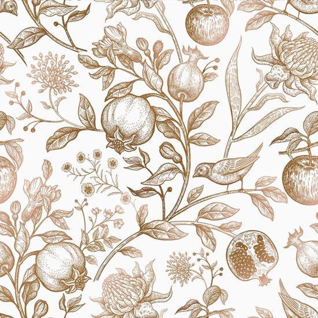 Unyqoos Vintage-Blumentapete beige mit Blättern für elegante Innendekoration