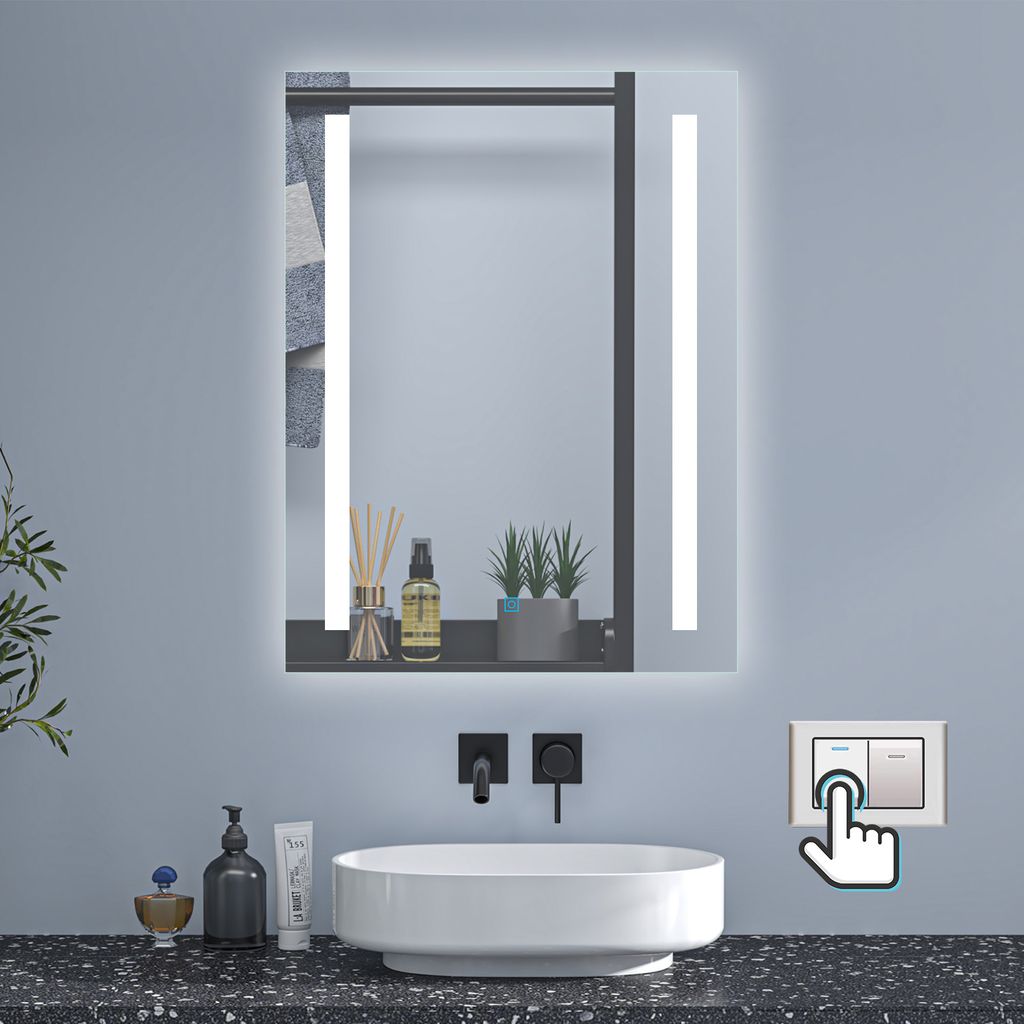 Badspiegel mit Beleuchtung 50×70cm Wandschalter Touch Produktbild 