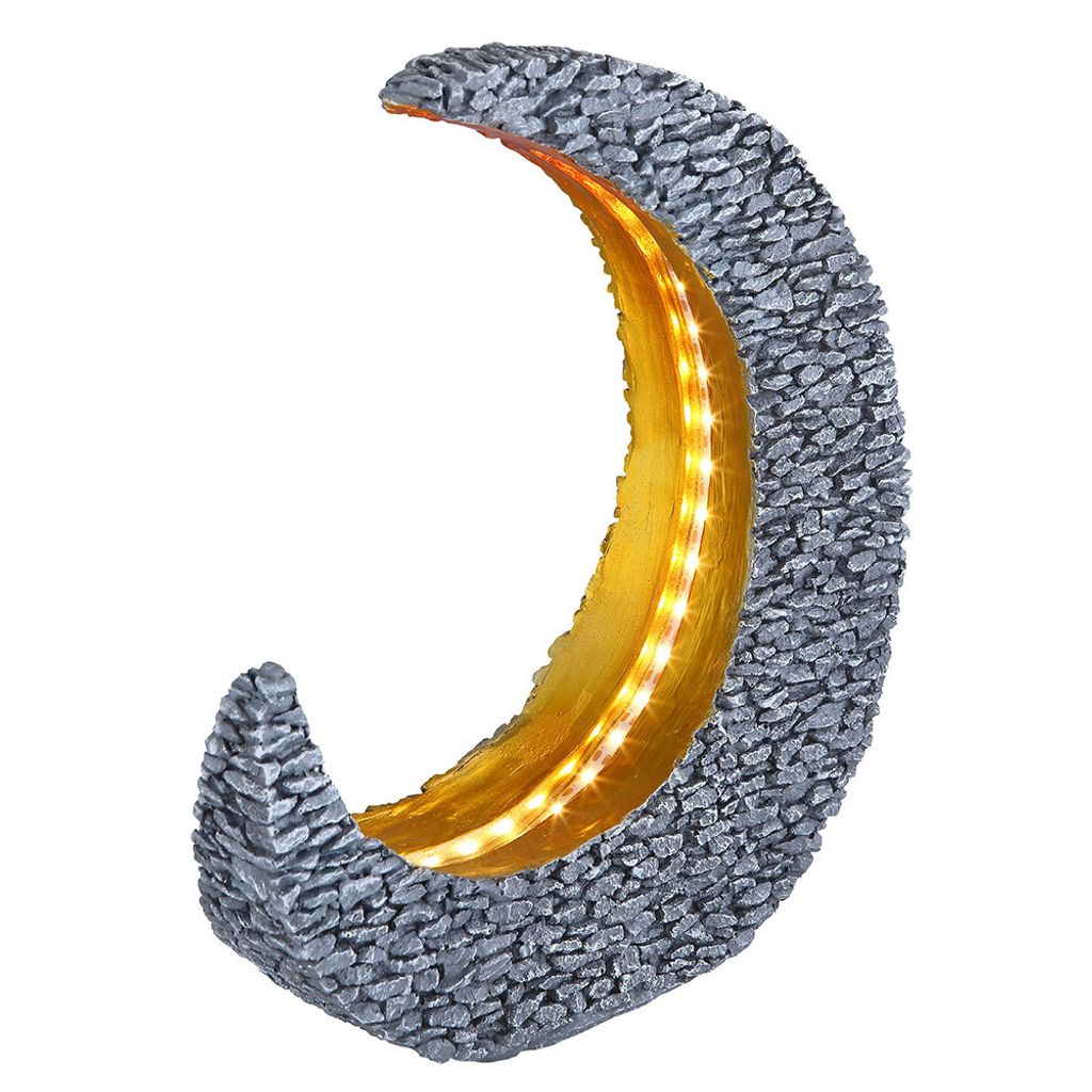 LED Solarleuchte, Mond Design, steingrau gold, H 31 cm