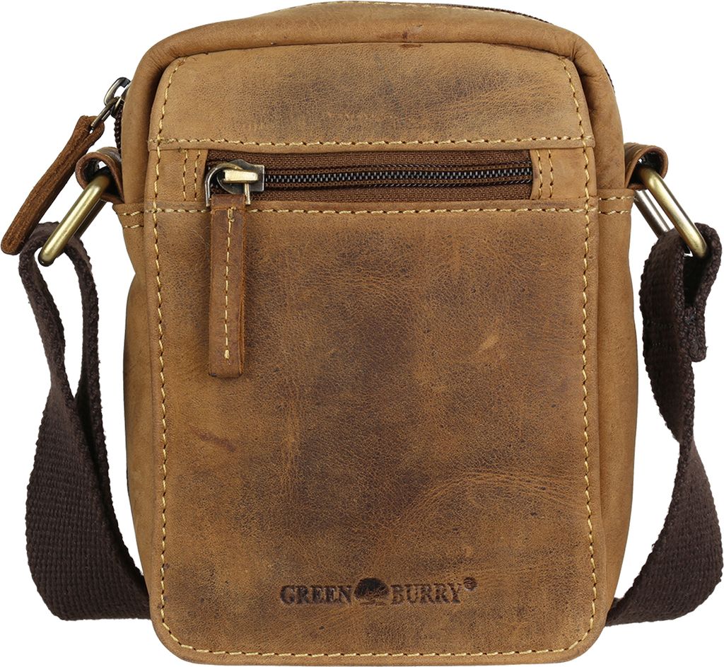 Greenburry Umhängetasche Leder braun XS Herrentasche Ledertasche antikbraun 15x19cm für Damen und Herren