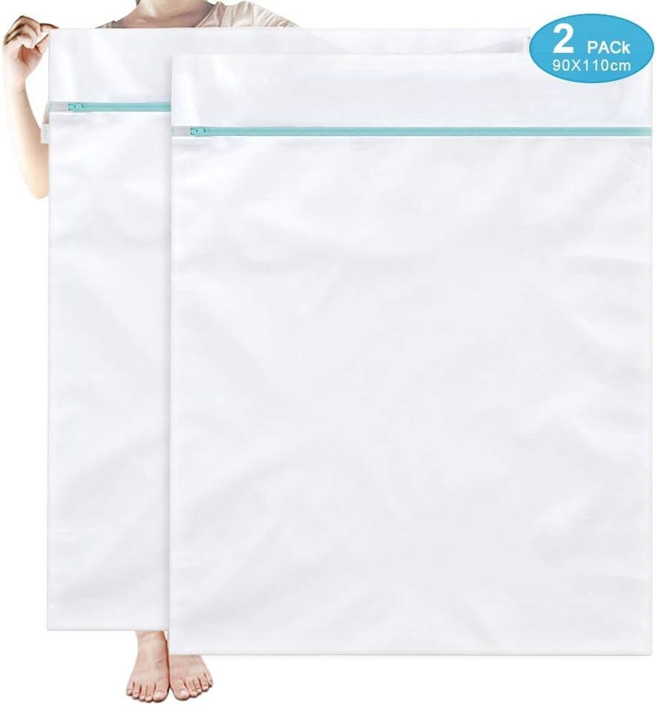 Wäschesäcke für Waschmaschine, 2 Stück Wäschebeutel Waschmaschine mit Kordelstopper Wiederverwendbare Groß Netzbeutel für Wäsche 90*110cm