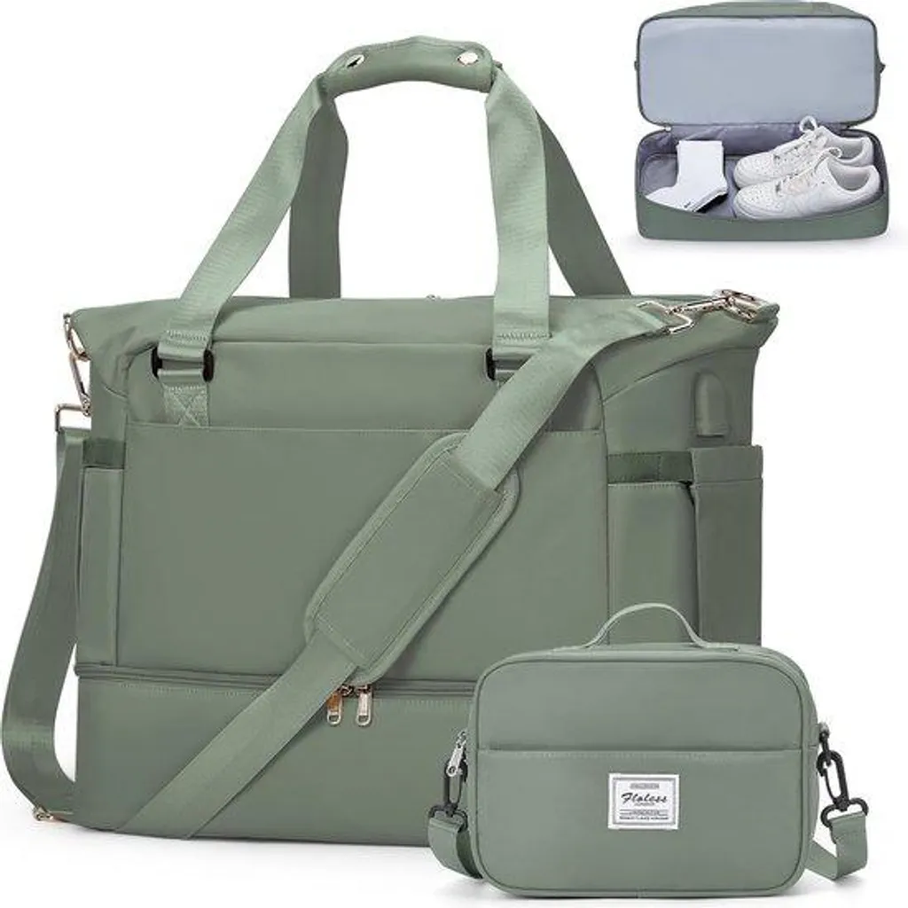 Sac de voyage vert à roulettes imperméable femme série A2 - 55L