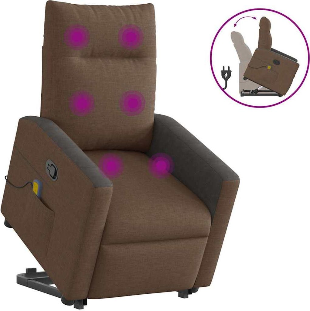 Massagesessel mit Aufstehhilfe Braun Stoff, Klassische Sessel Design Möbel