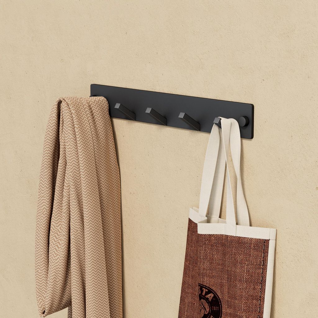 doporro Garderobenhaken Edelstahl, Kleiderhaken Wand mit 5 Haken, selbstklebend & ohne Bohren Matt schwarz für Jacken, Handtücher Stalo-05