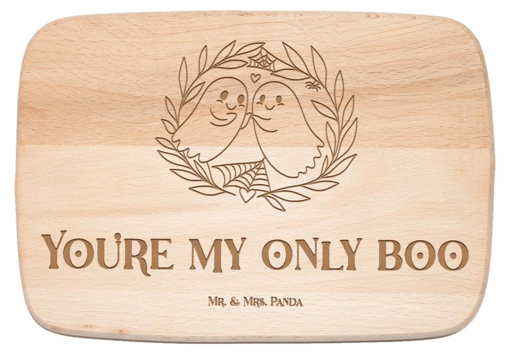 Mr. & Mrs. Panda Holzbrett Gespenster Liebe - Transparent - Geschenk, Frühstücksbrettchen, Frühstücksbrett, Paar, Verliebt, Gespenst, Dekoratio...