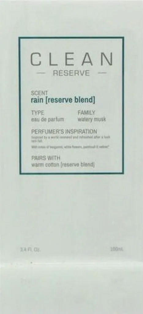 Parfum Rain Clean Reserve 100 ml - Fragrance Idéale pour le Travail et Été