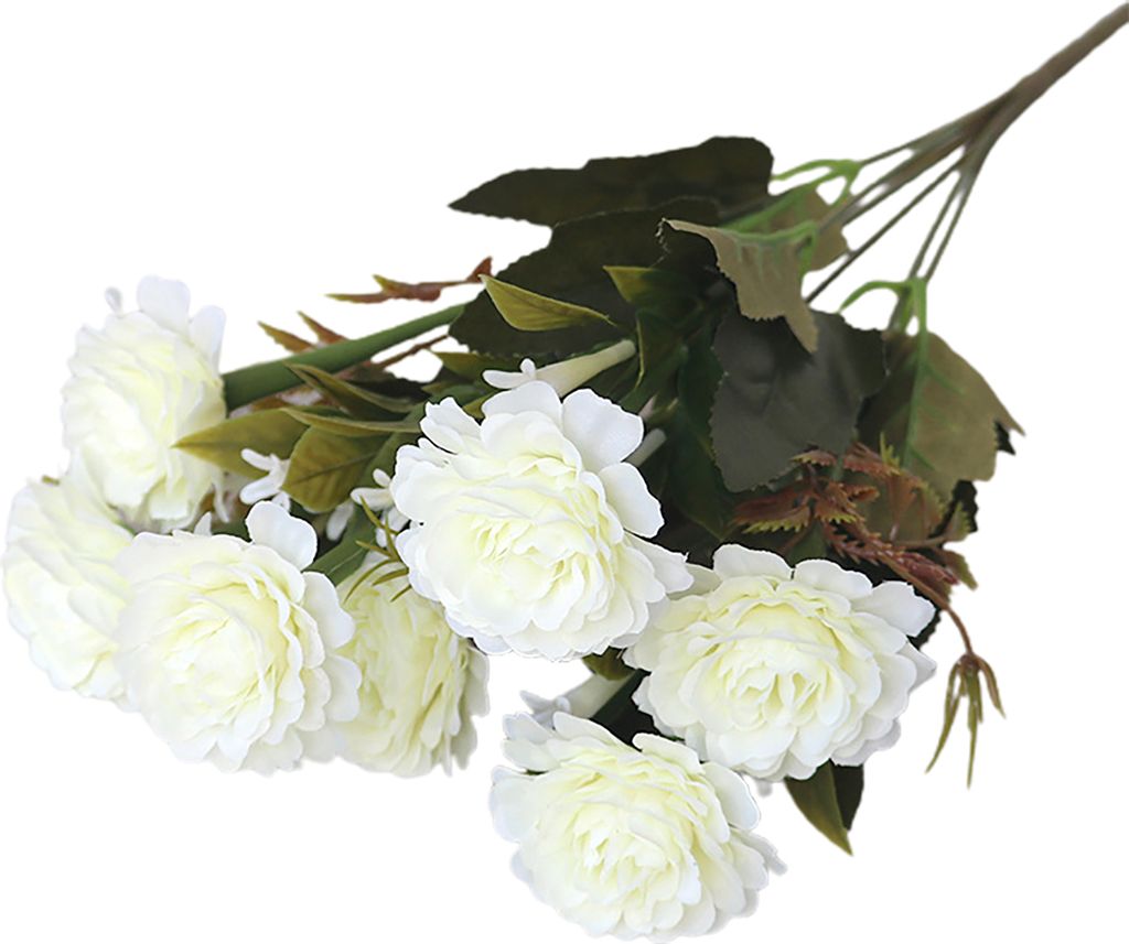 1 Ast Faux Seidenblume Flexible schöne wetterresistente elegante lebendige künstliche Pfingstrosenblumenparty Gefälligkeiten-Weiß