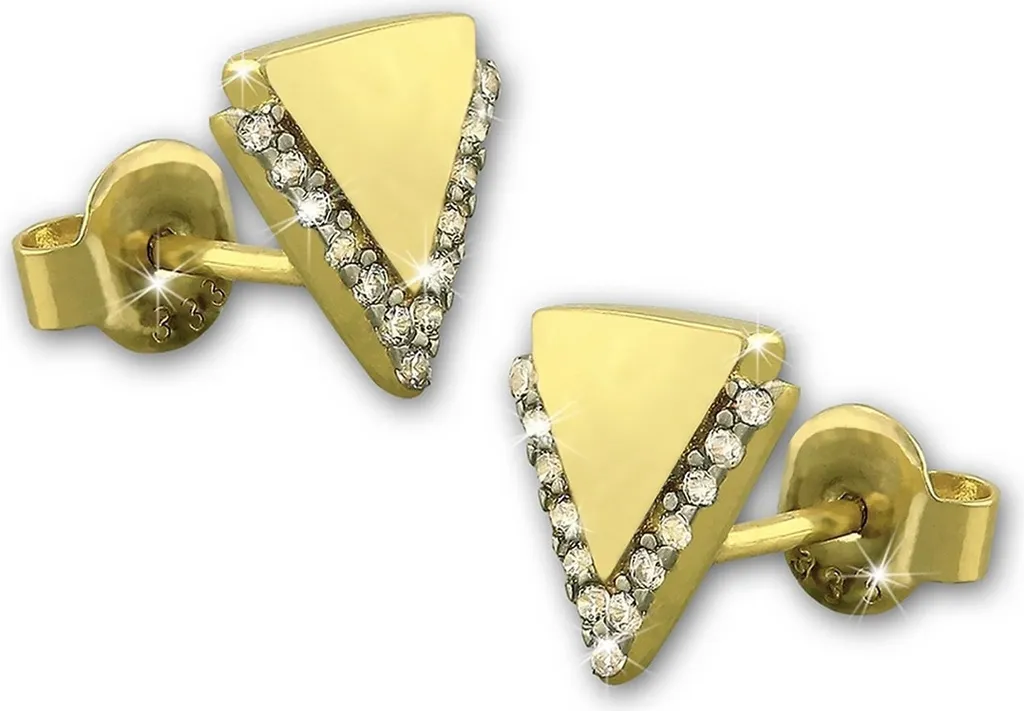 Boucles d'oreilles puces Triangle en or jaune et Zirconium brillant
