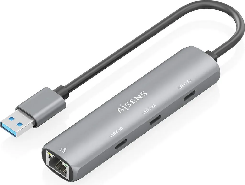 Hub USB 3.0 Aisens ASUC-4P037-GR Gris avec 4 Ports Haute Vitesse 5Gbps
