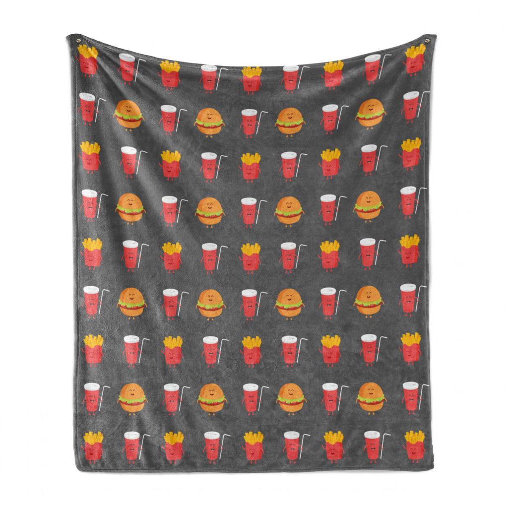 ABAKUHAUS Imbissbude Weich Flanell Fleece Decke, Lächeln Fast Food, Gemütlicher Plüsch für den Innen- und Außenbereich, 125 x 175 cm, grau Mul...