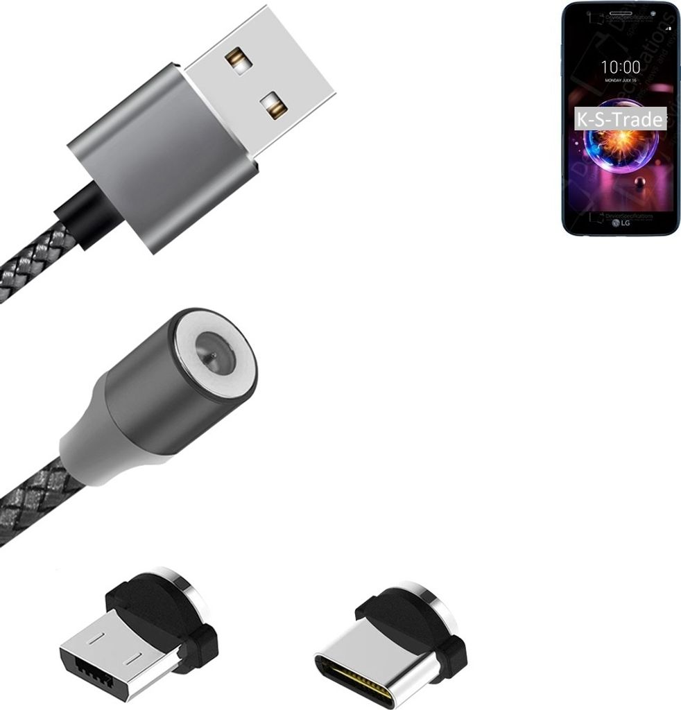 K-S-Trade Hochwertiges Magnet-Lade-kabel Sync-Kabel Daten-Kabel kompatibel mit LG Electronics X Power 3 mit USB-Typ-C-Anschluss und