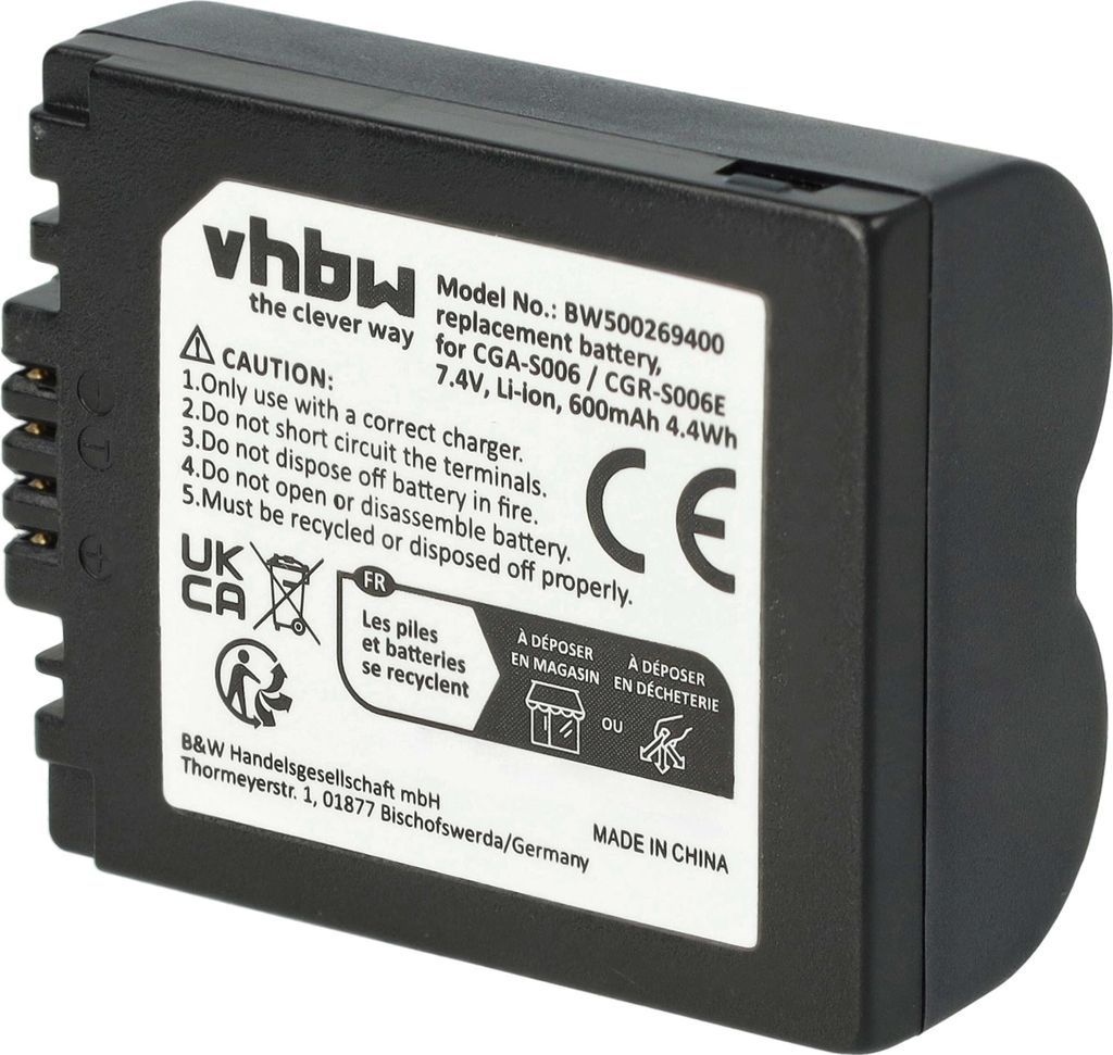 vhbw Akku kompatibel mit Leica V-Lux 1 Kamera (600 mAh, 7,2 Produktbild 