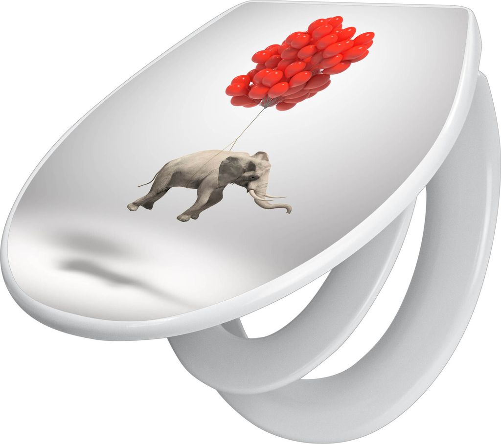 banjado Familien WC Sitz mit Absenkautomatik 37x44,5x5cm -Fliegender Elefant - Klodeckel/Klobrille mit kindersitz aus hochwertigem Polypropylen - u...