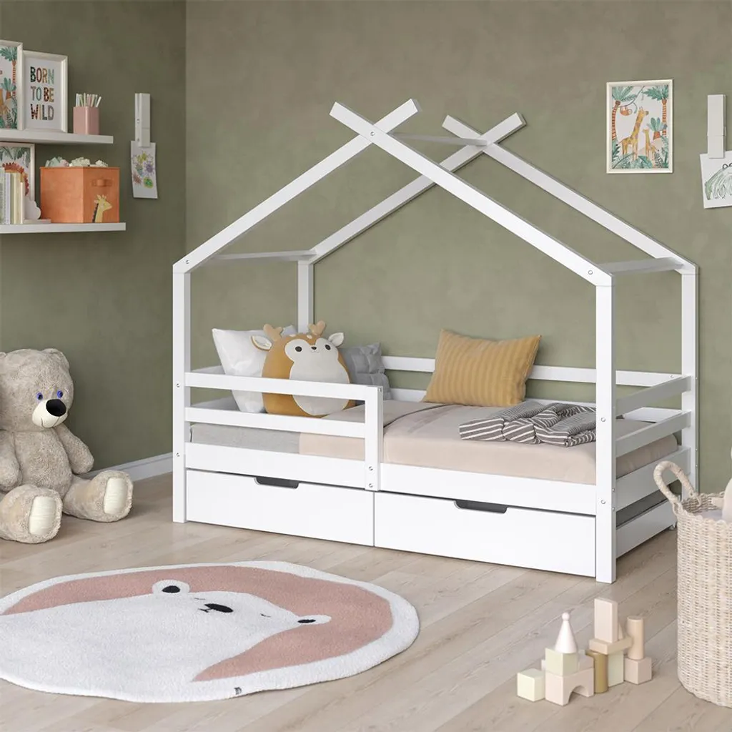 Lit cabane enfant 160 x 80 cm blanc avec rangement pour chambre ludique