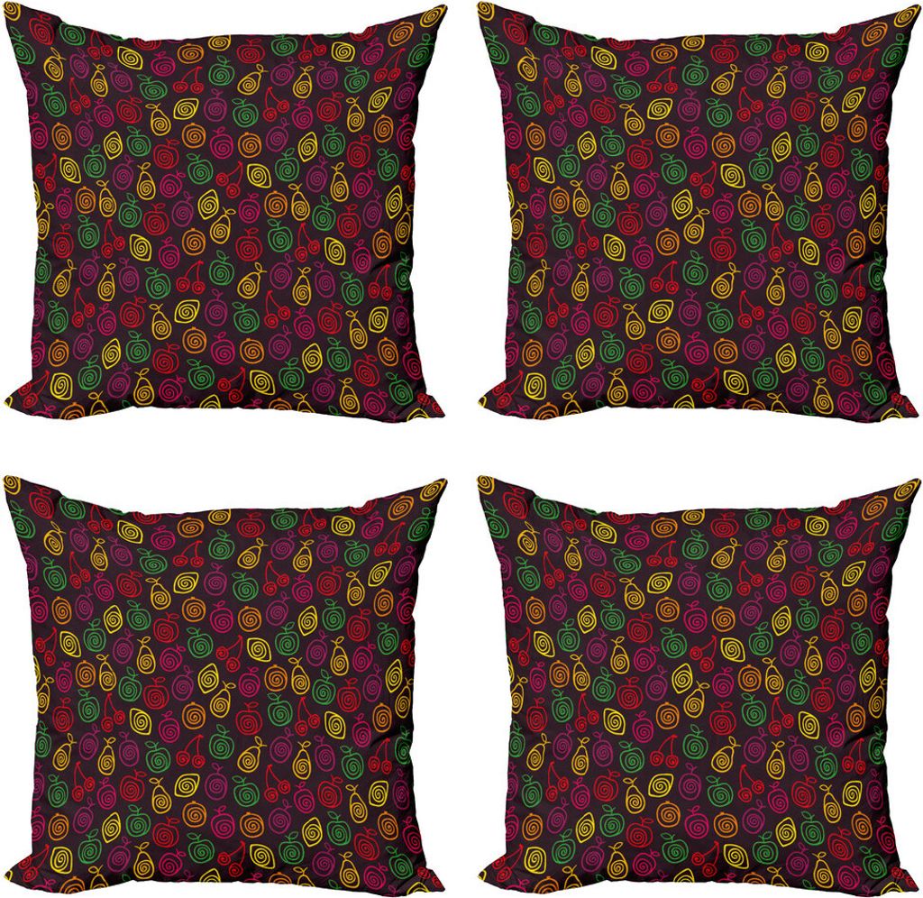 ABAKUHAUS Früchte Kissenbezug Set (4 Stück), Äpfel Kirschen Birnen, Moderner Doppelseitiger Digitaldruck, 40 cm x 40 cm, Mehrfarbig