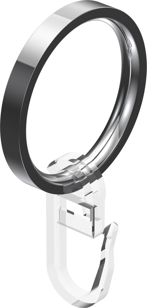 Interdeco Gardinenringe / Flachringe mit Faltenhaken für Gardinenstangen mit 20 mm Ø Chrom, Pack. 12 Stück