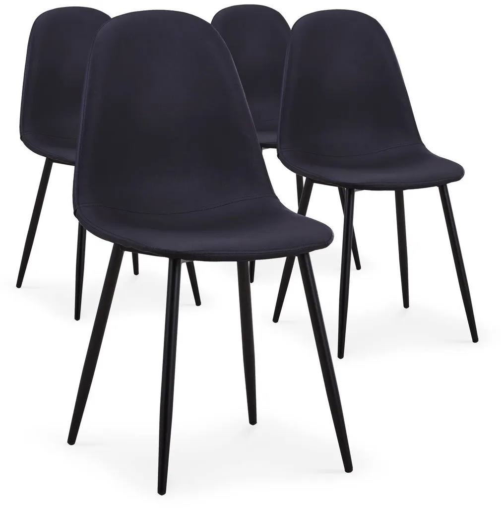 Chaise de salle à manger lot de 4 Gao Menzzo en simili cuir noir chic