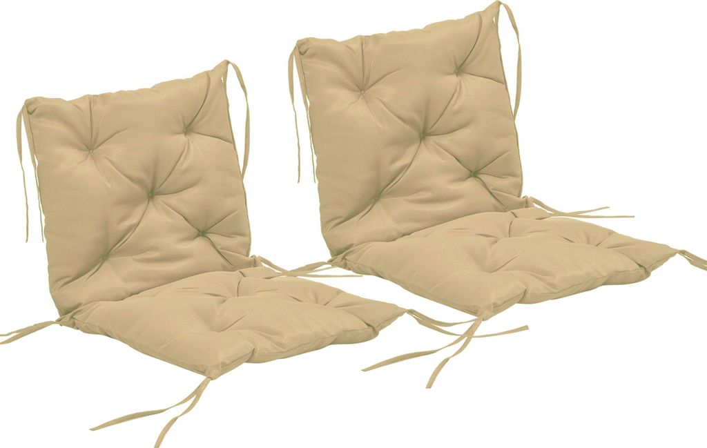 2er-Set Sitzkissen, 98 x 50 cm Stuhlkissen mit Bindebänder, Stoffbezug, 8cm dick Khaki