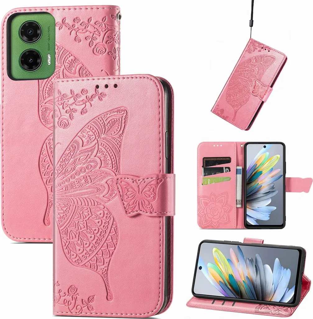 Cover Motorola Moto G35 Farfalla Rosa: Accessorio Glamour in Ecopelle