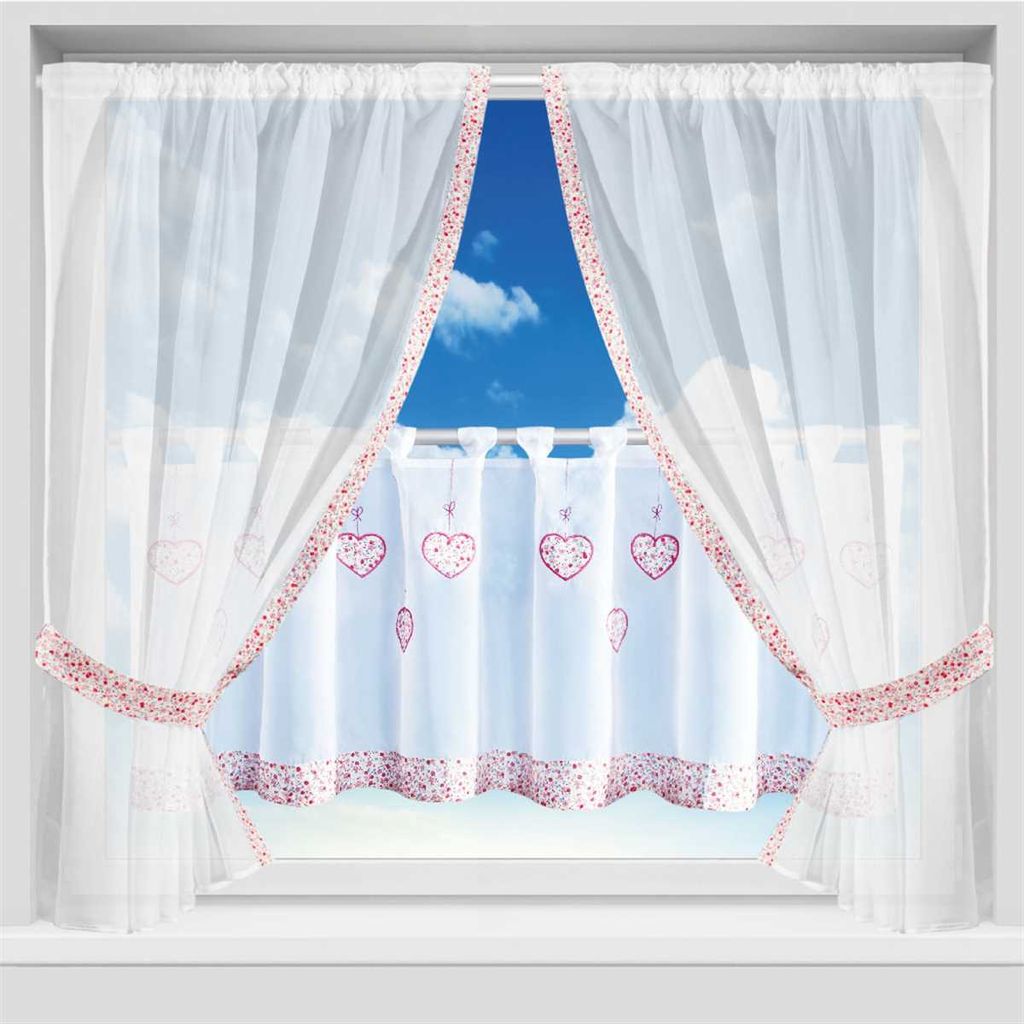 Gardinenset Voile mit Stangendurchzug, 120x140 cm, Blumen Produktbild 