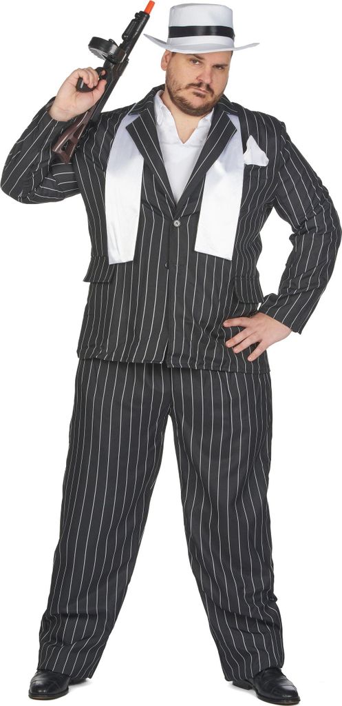Costume da gangster taglia forte per uomo bianco e nero - Immagine del prodotto 