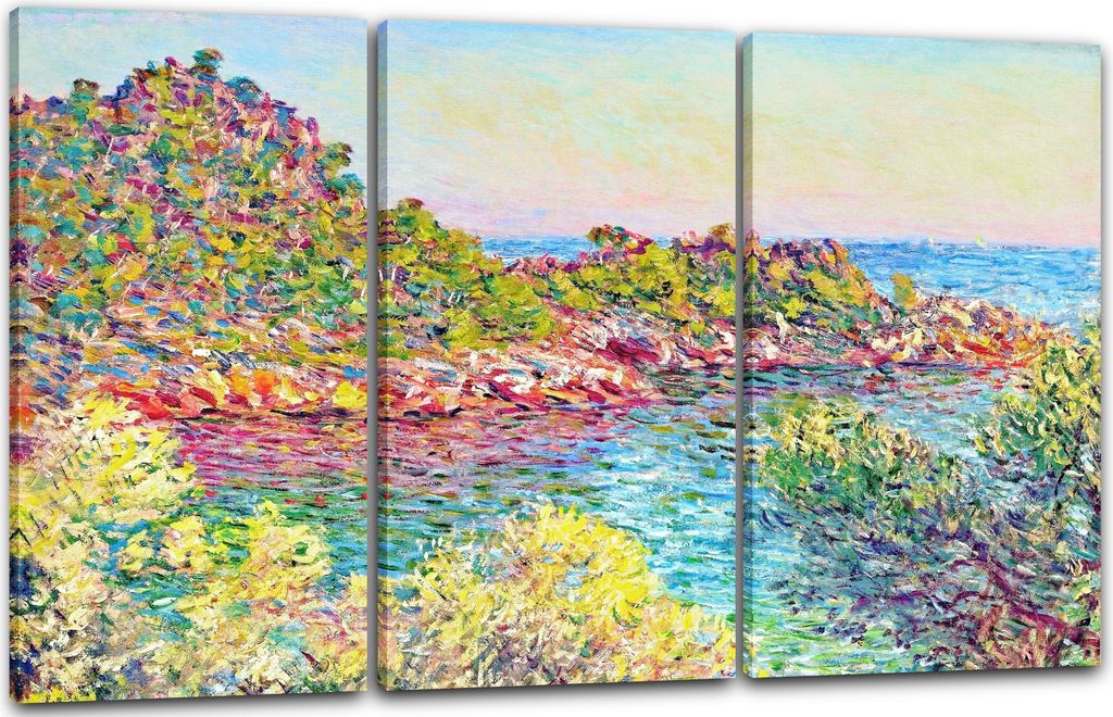 Leinwandbild 3-teilig (120x80cm): Claude Monet - Landschaft bei Montecarlo, echter Holz-Keilrahmen inkl. Aufhänger, handgefertigt in Deutschland