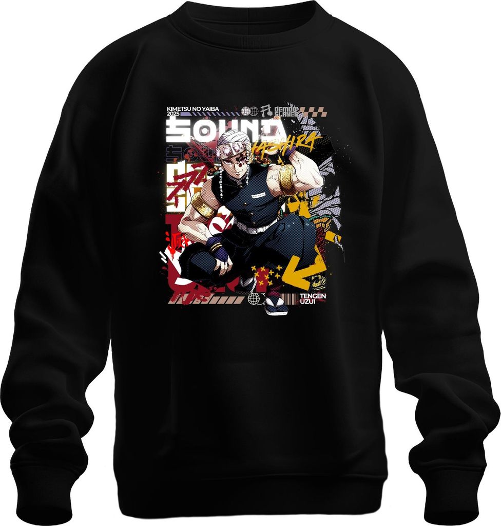 Tengen Uzui Kimetsu no Yaiba Hashira Schwerter Perlen Gold Uni Sweatshirt Pullover, Schwarz, L