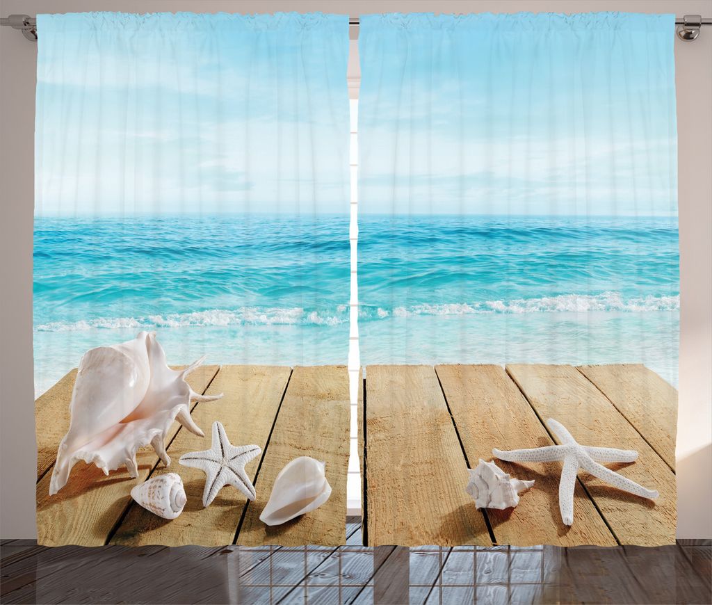ABAKUHAUS Strand Rustikaler Gardine, Sonnenschein Malediven Deck, Schlafzimmer Kräuselband Vorhang mit Schlaufen und Haken, 280 x 245 cm, Pale Bro...