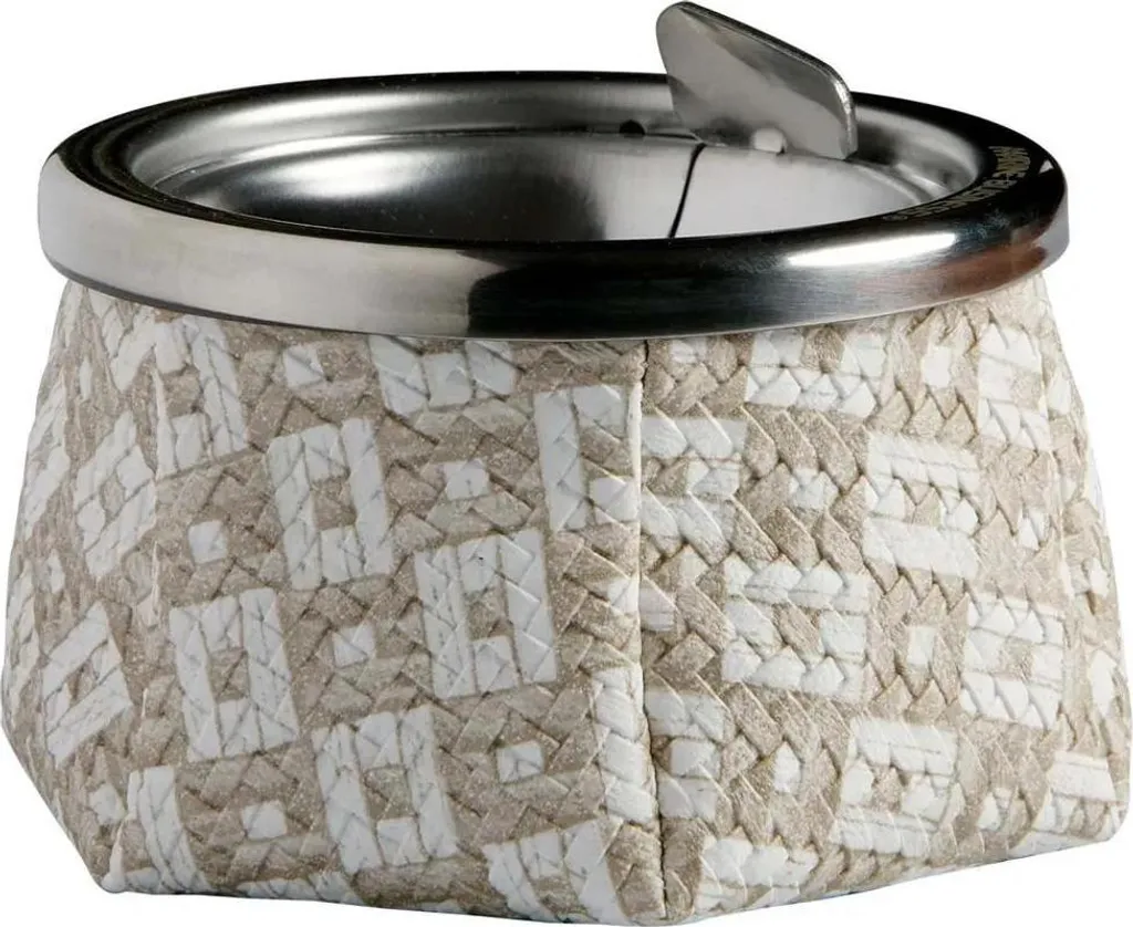 Cendrier lesté Aruba beige en inox et similicuir anti-vent 9x11 cm