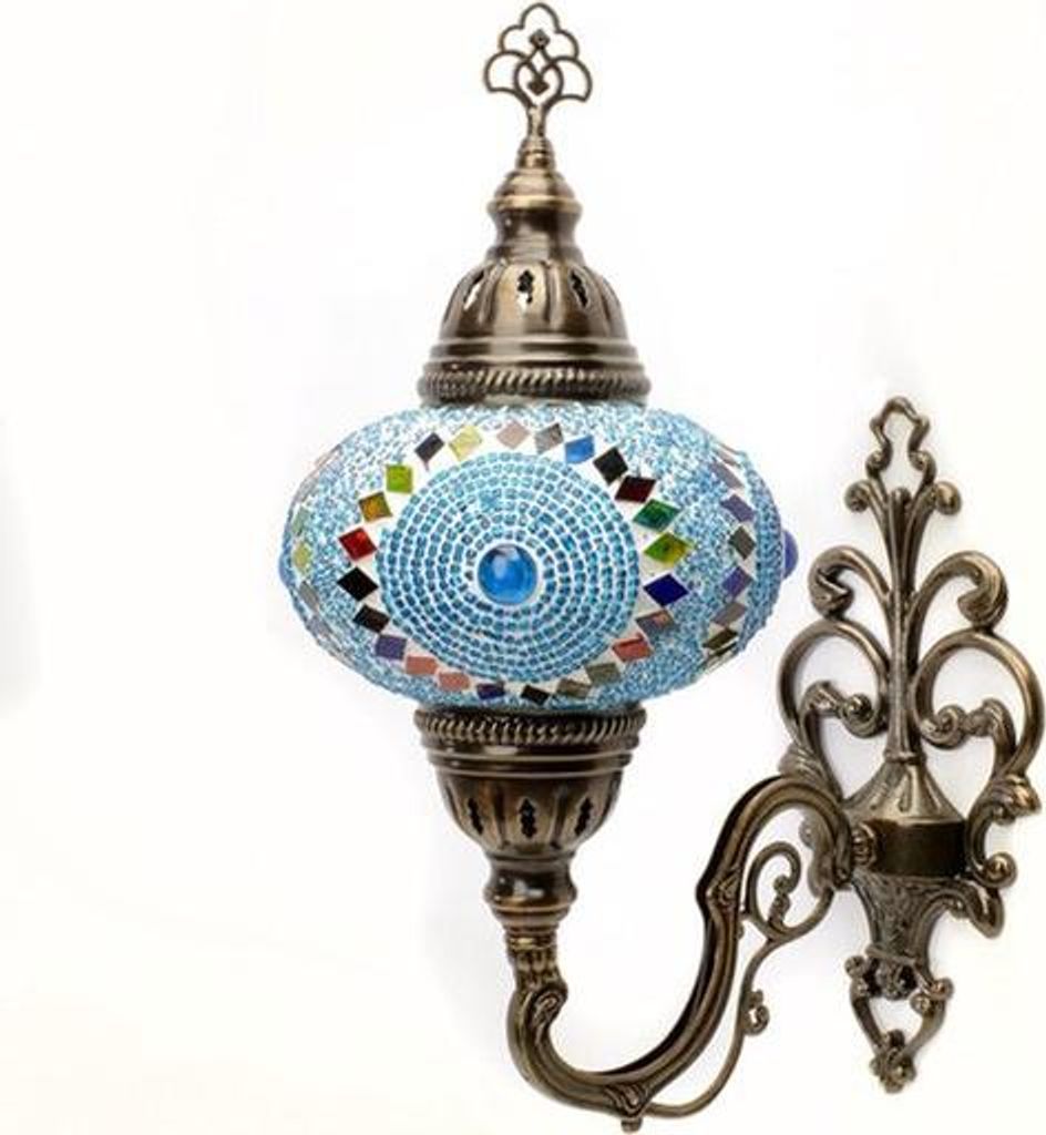 Wandlampe im marokkanischen Stil mit türkischem Mosaik, mehrfarbig, türkis, 28 cm hoch, E14 Fassung