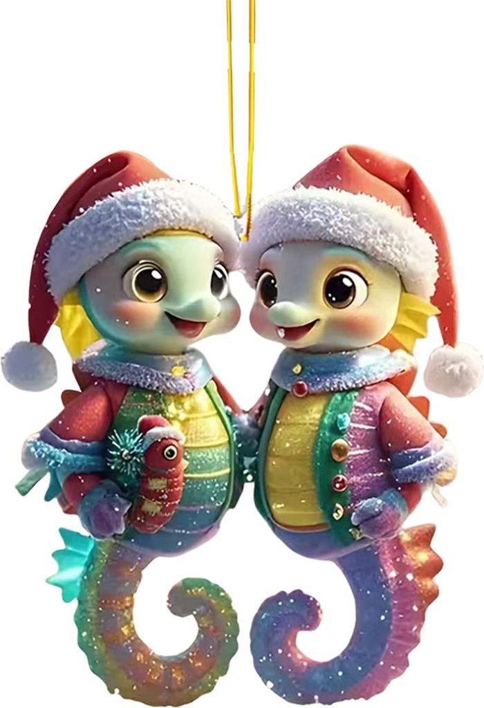 2D-Acryl-Weihnachtsornament, niedlicher flacher Eisbär/Oktopus/Papagei, Tieranhänger für den Auto-Rückspiegel, Auto-Innenausstattung für Fenst...