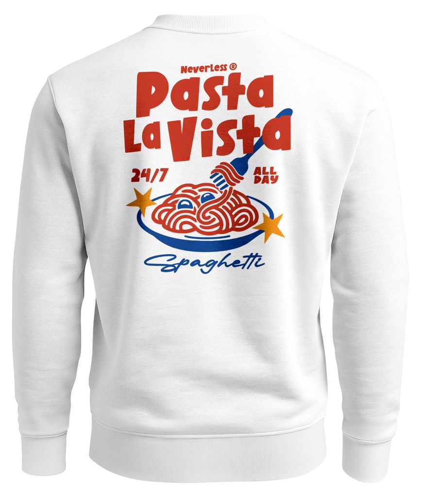 Sweatshirt Herren Pullover mit Backprint Pasta la Vista Pulli Spaghetti Italian Fruit Retro Design Fashion Streetwear Neverless