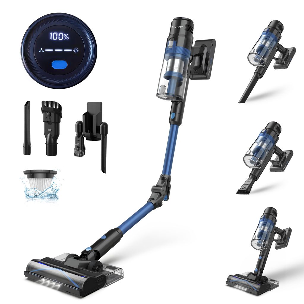 MYBOT S8 Ultra – Akku-Stabstaubsauger mit Wischfunktion – 430 W – 30 kPa – 3 Saugstufen – Kabelloser Staubsauger – Beutellos – Wieder...