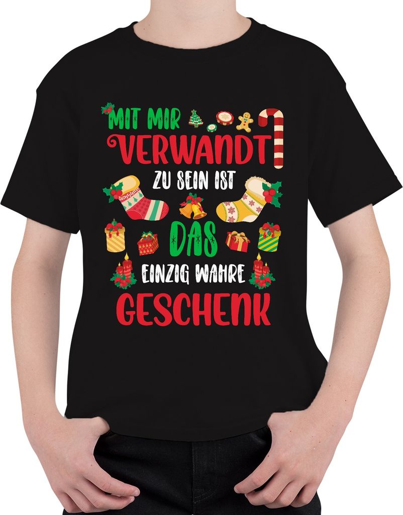 Verwandte Geschenk - Weihnachten Weihnachtsgeschenk Christmas Uni Kinder T-Shirt, Schwarz, 104