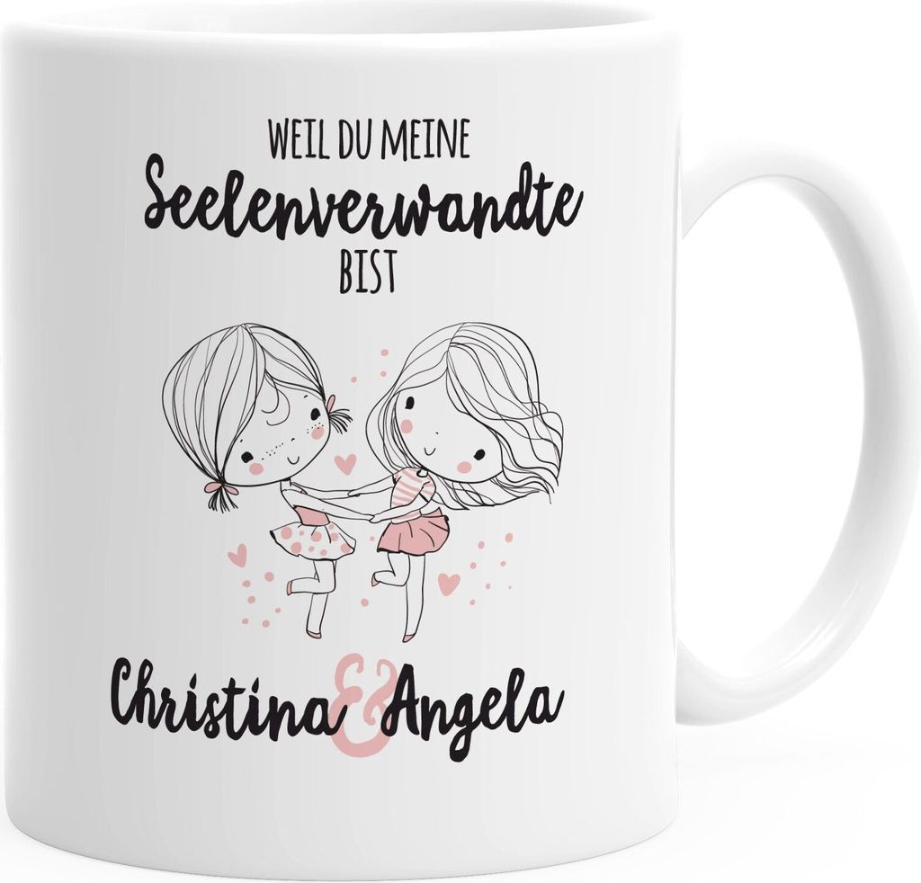 Kaffeetasse Seelenverwandte beste Freunde Tasse Wunschnamen personalisierte Geschenke Freundschaftsgeschenk SpecialMe weiß Kaffeetasse