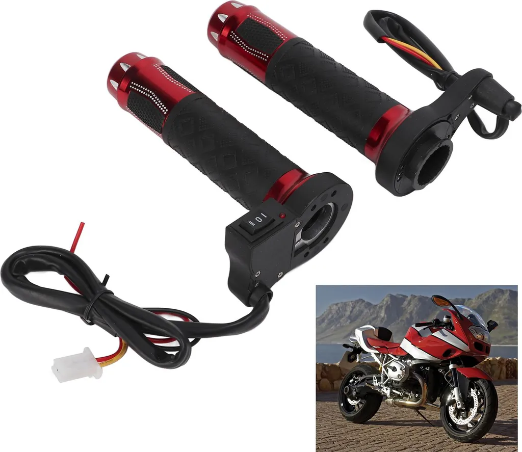Coppia Manopole Riscaldate Moto Universali 22mm Rosso Alluminio 12V