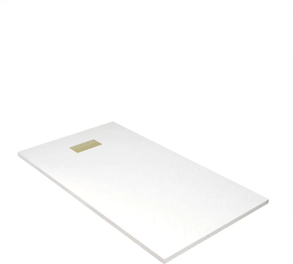 Receveur 80x140 cm pour douche à l'italienne blanc et sa grille or brossé