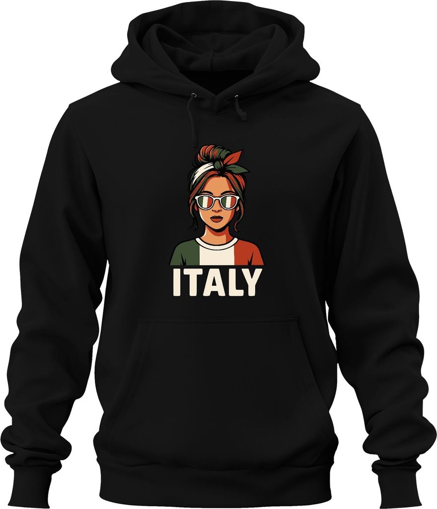 Italienerin Sonnenbrille Flagge Retro Urlaub Fan Reise Italien Uni Hoodie Kapuzenpullover, Schwarz, L