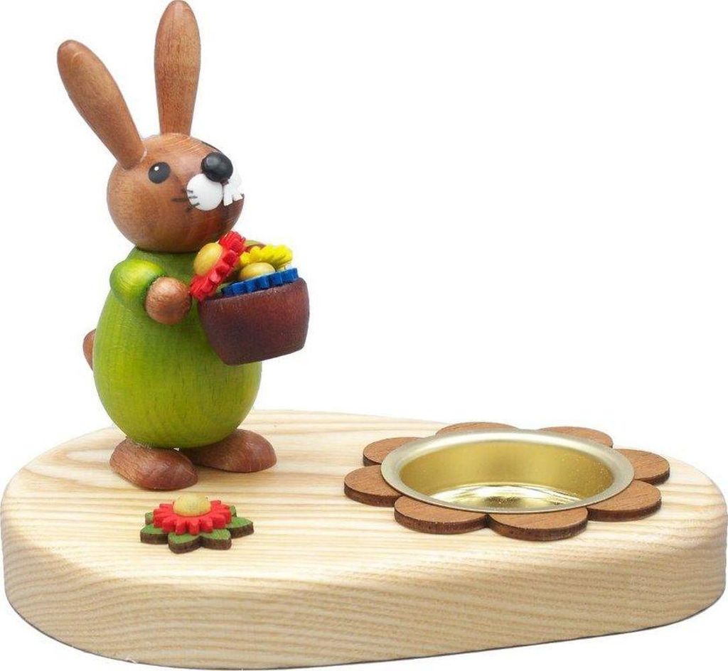 Osterdekoration Teelichthalter Hase mit Blume bunt BxHxT 10x7x7cm NEU