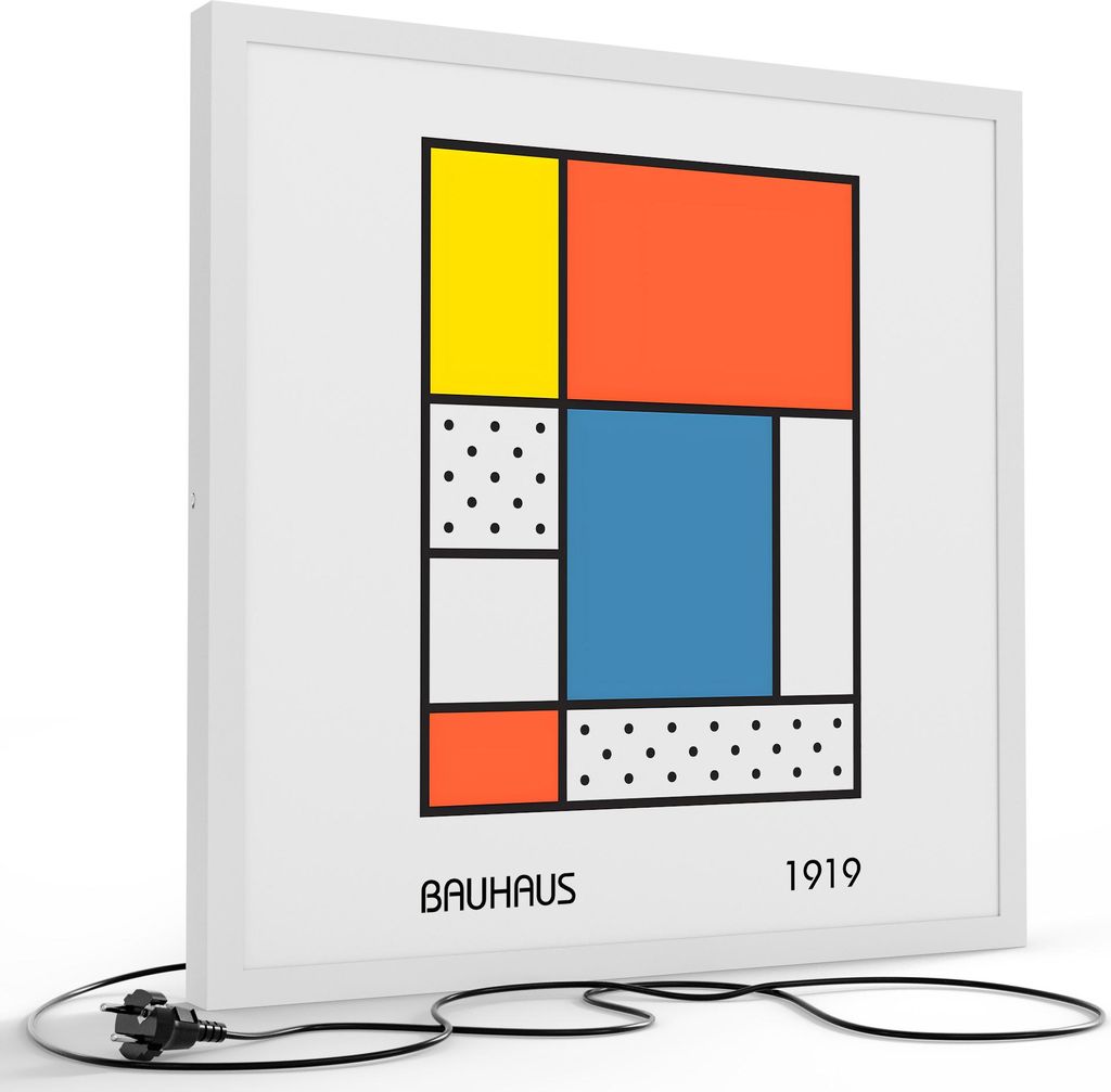 DEQORI LED-Bild & Lampe 60x60 cm Weiß 'Bauhaus Komposition' Leuchtbild LED Leuchte
