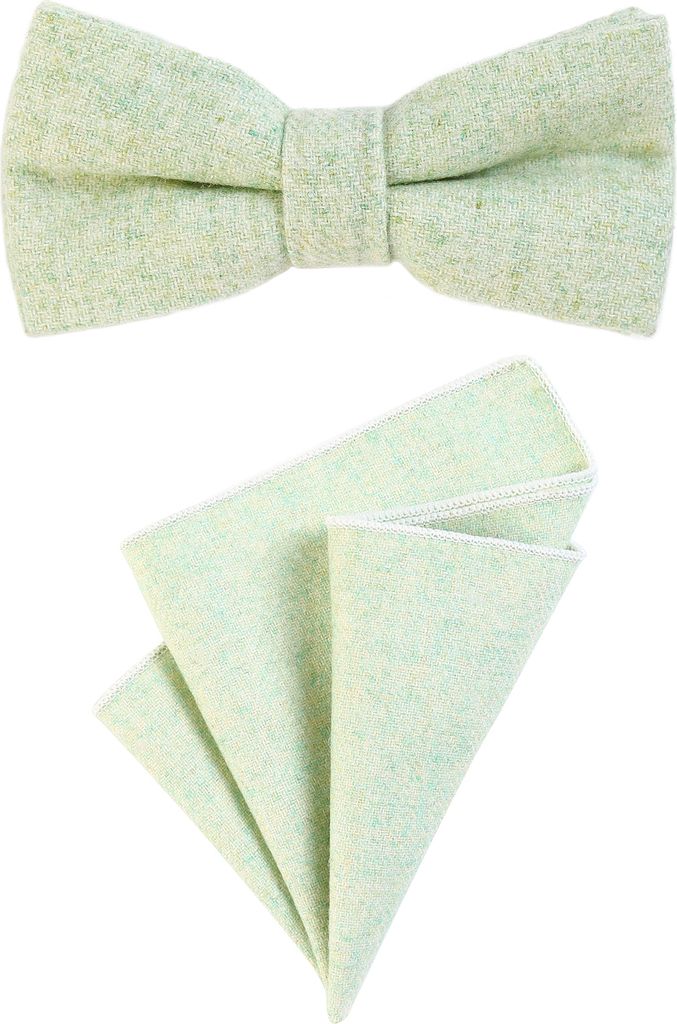 DonDon Herren Fliege 12 x 6 cm gebunden längenverstellbar und Einstecktuch 23 x 23 cm farblich passend aus Baumwolle hellgrün