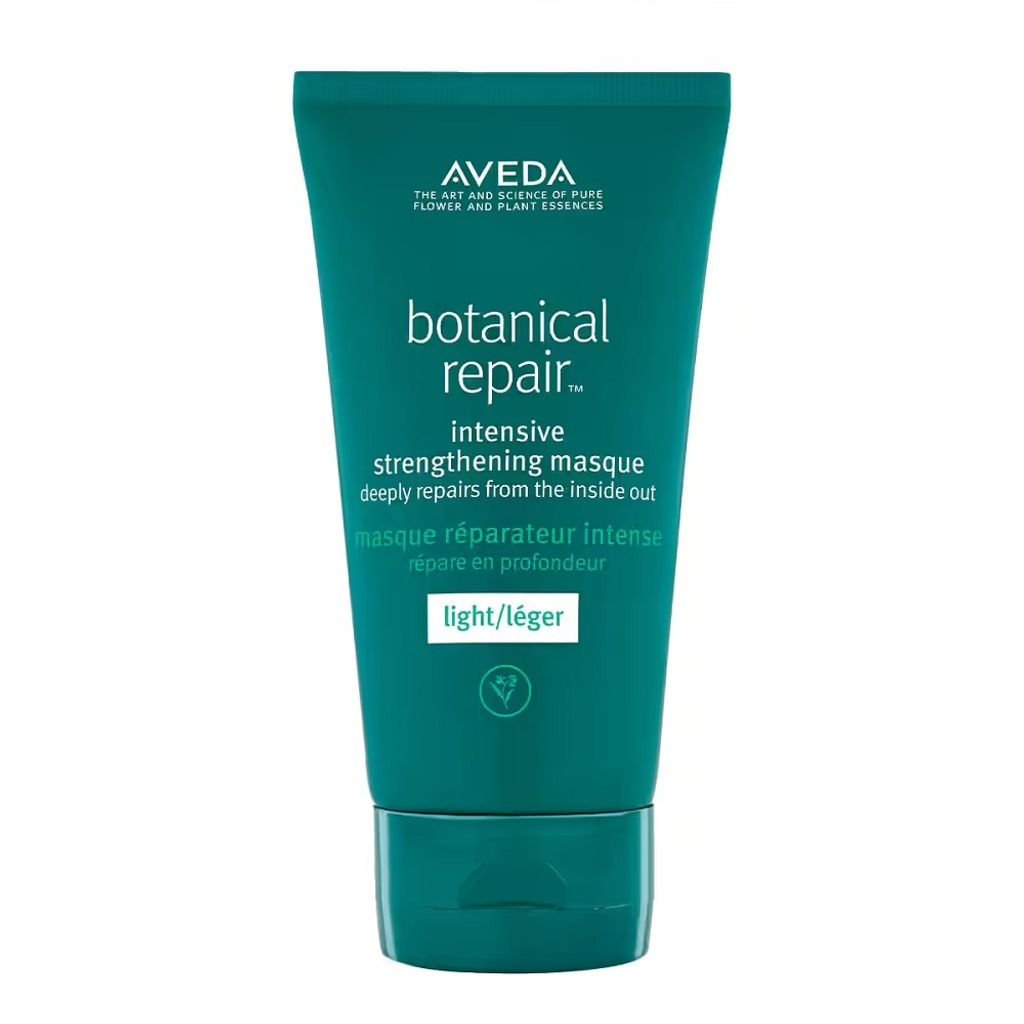 A teal colored tube of Aveda Botanical Repair Intensive Strengthening Masque.