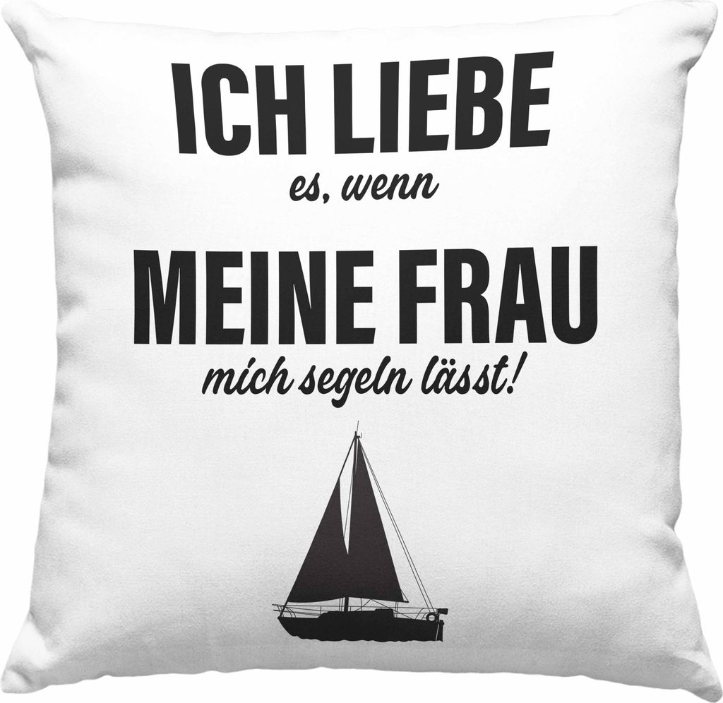 Trendation - Segeln Geschenk Deko-Kissen mit Füllung 40x40 Segler Geschenkidee Segelmboot Kapitän Deko-Kissen mit Füllung 40x40 Kaffeebecher (G...