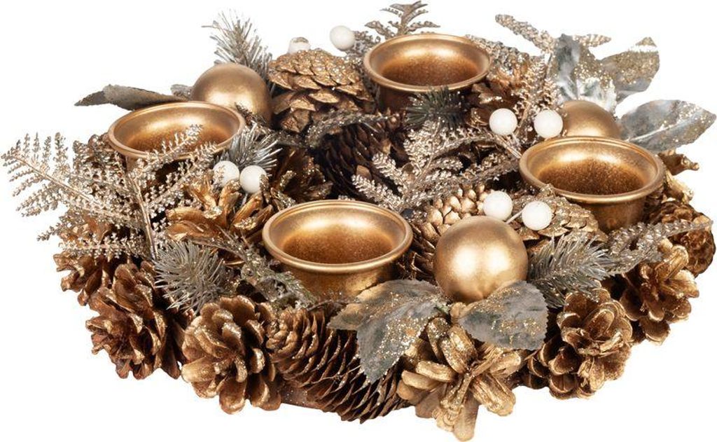 Corona de Adviento MagicHome Navidad, dorada, 30 cm Imagen del producto 